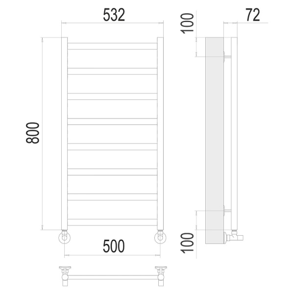 Полотенцесушитель водяной (50х80) П8 Terminus Аврора (500х800) 4670078552709 сатин