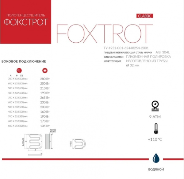 Полотенцесушитель водяной Terminus ФОКСТРОТ (800/320/320) 32/20 Полотенцесушитель водяной Terminus ФОКСТРОТ (800/320/320) 32/20