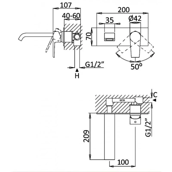 Встраиваемый смеситель для раковины CEZARES NAUTIC-BLI-BIO Встраиваемый смеситель для раковины CEZARES NAUTIC-BLI-BIO