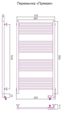 Полотенцесушитель Электрический Cунержа Богема 2.0 Правый (1200x600) Прямая БЕЛЫЙ 12-5205-1260