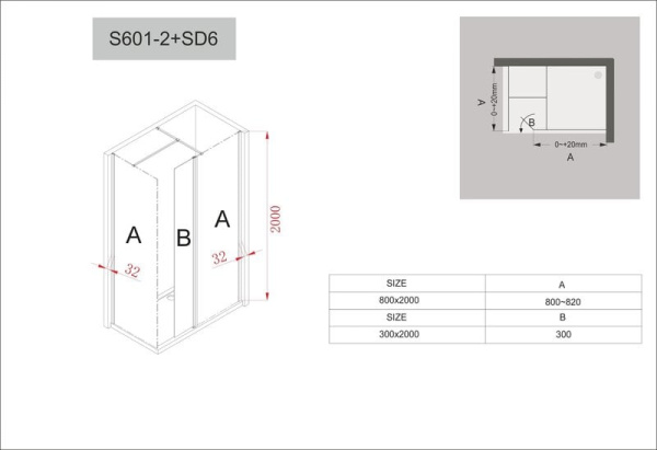 Душевое ограждение Black&White Stellar Wind S601-2+SD6+SB6