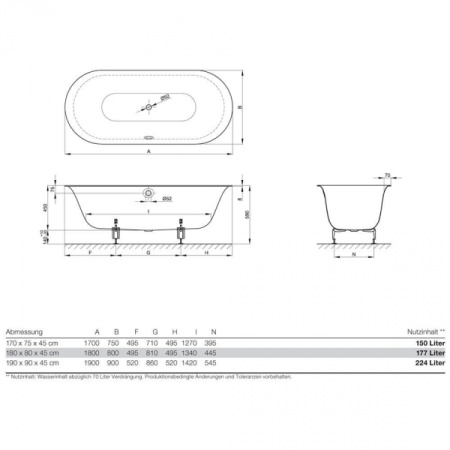 Стальная ванна (180х80) Bette LUX OVAL 3466-000 с шумоизоляцией