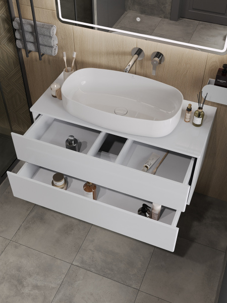 Тумба с раковиной подвесная 100 см, Orange Otto Ot-100TuMDF+B07-675W белый глянец