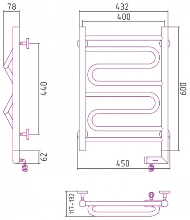 Полотенцесушитель Электрический Cунержа Элегия 2.0 Правый (600x400) Матовый ЧЁРНЫЙ 31-5219-6040