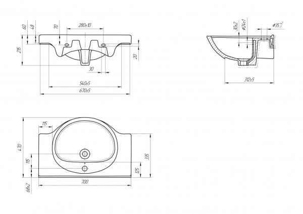 Раковина встраиваемая Onika Erica 70 UM-ERI70/1