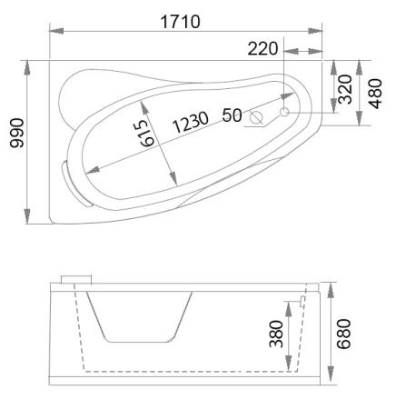 Акриловая ванна (171х99) Gemy G9046 II K L с гидромассажем, левая