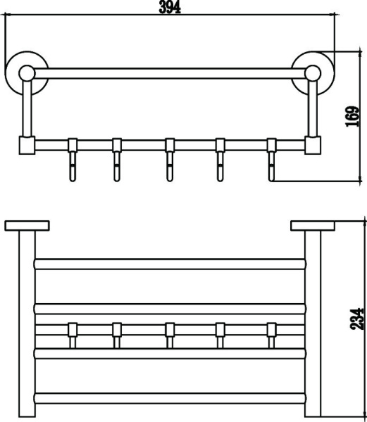 Полка для полотенец 40 см 3 крючка Savol 87 S-408745