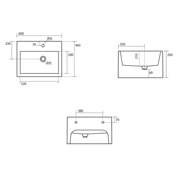 Раковина подвесная (60х46,5) Kerasan Kanaal 574001*1 белый