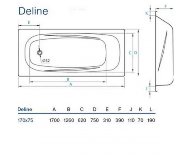 Ванна стальная (170х75) KOLLER POOL DELINE B75US200E