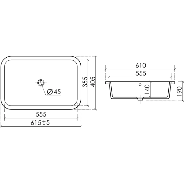 Раковина встраиваемая снизу (61,5х40,5) Ceramica Nova Era CN15007