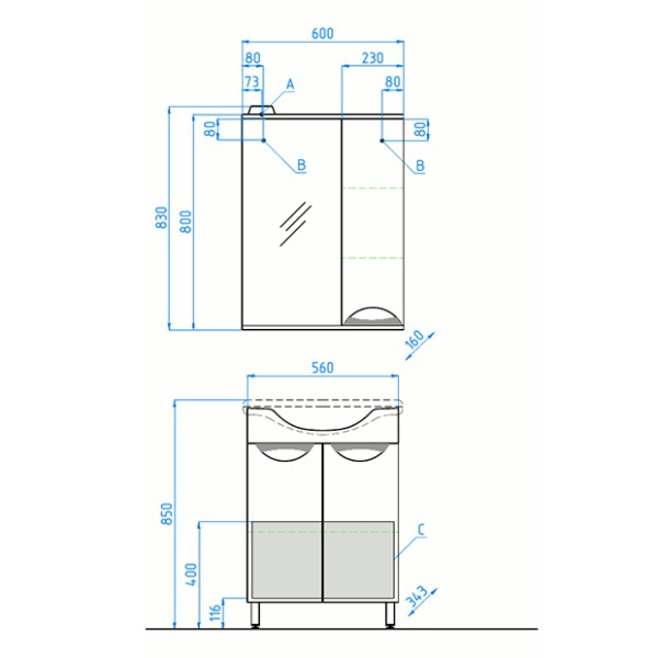 Тумба под раковину напольная Style Line Жасмин 60 ЛС-00000034 белый