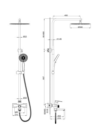 Душевая система WONZON & WOGHAND FRAME, темный графит WW-88739010-BGM