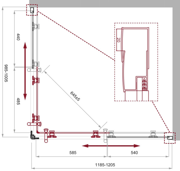 Душевой уголок (120х100) BelBagno UNO-195-AH-2-120/100-C-NERO