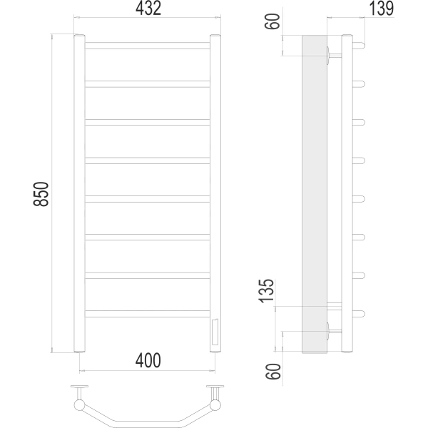 Полотенцесушитель электрический Terminus Виктория (400х850) П8 4670078531209