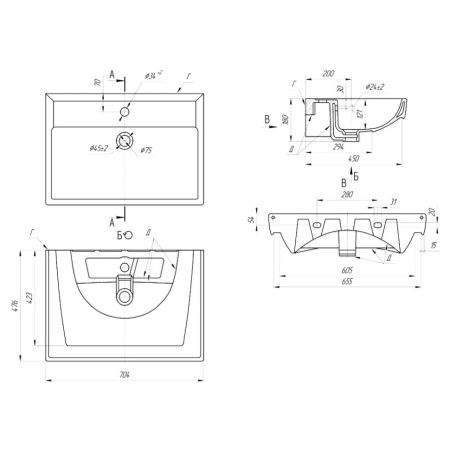 Раковины (70х47,5) Aqwella Дрея Q70 191645