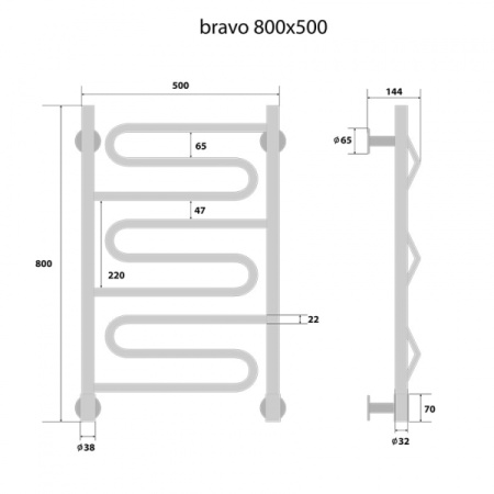 Полотенцесушитель электрический Energy BRAVO 80x50 EETRBRAVO0805000000