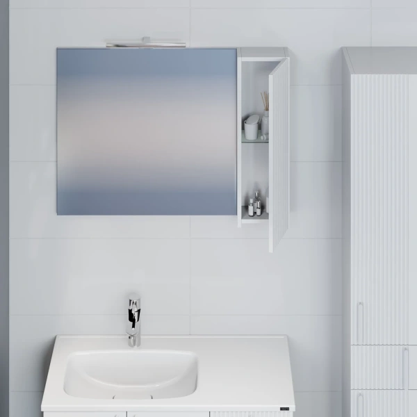 Зеркальный шкаф (90х65) Санта Вега 700453 белый глянец