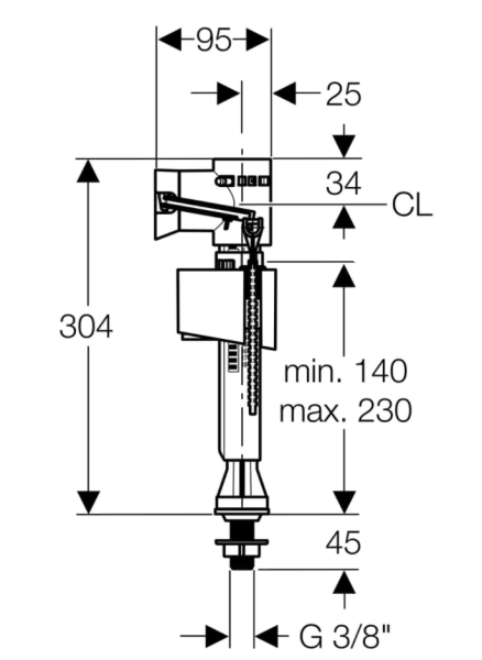 Впускной клапан Geberit тип 340, подвод воды снизу, 3/8", ниппель из латуни 136.711.00.1