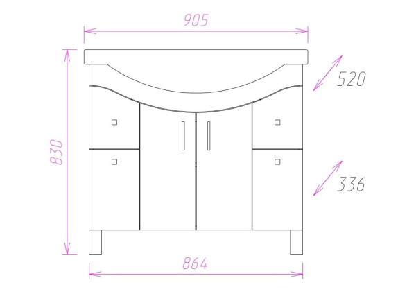 Тумба под раковину напольная Onika Эльбрус 90 109016