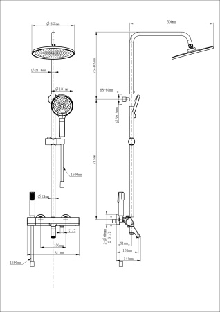 Душевая система с термостатом WONZON & WOGHAND The ONE, черный матовый WW-B3094-MB