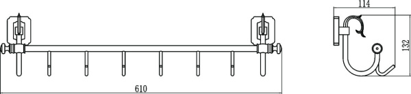 Планка с крючками 6 крючков Savol 64 S-006476