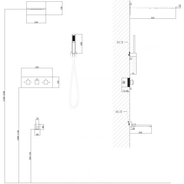 Душевой комплект ABBER Daheim AF8253SP скрытого монтажа с изливом, термостат, сатин