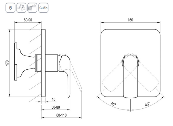 Смеситель для душа Ravak Flat FL 066.20 X070180