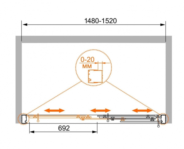 Шторка для ванны Cezares TRIO-D-V-22-180/145-P-Cr