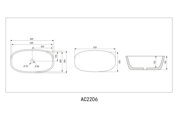 Раковина накладная ABBER Rechteck AC2206MG серая матовая