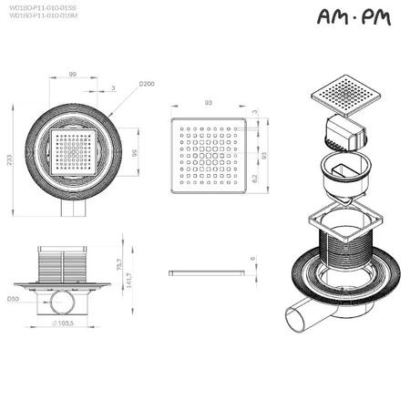 Дренажный трап Am.Pm MasterFlow W01BD-P11-010-01SB хром матовый