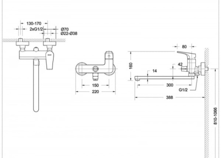 Смеситель для ванны c длинным изливом Bravat Vega F6119177CP-01L