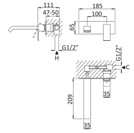 Смеситель для раковины Cezares Porta PORTA-BLI-01-W0