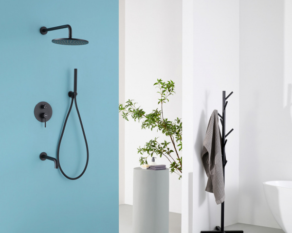 Душевой комплект ABBER Wasser Kreis AF8117B скрытого монтажа с изливом, черная матовая