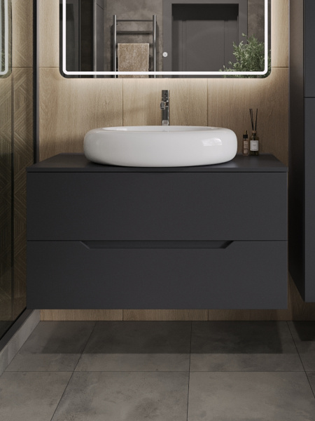 Тумба с раковиной подвесная 100 см, Orange Line Li-100TugMDF+B08-640W  графит/белый