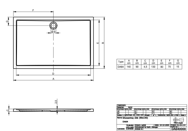 Душевой поддон RIHO ZURICH 256 Акриловый 140x90x4,5 D001010005