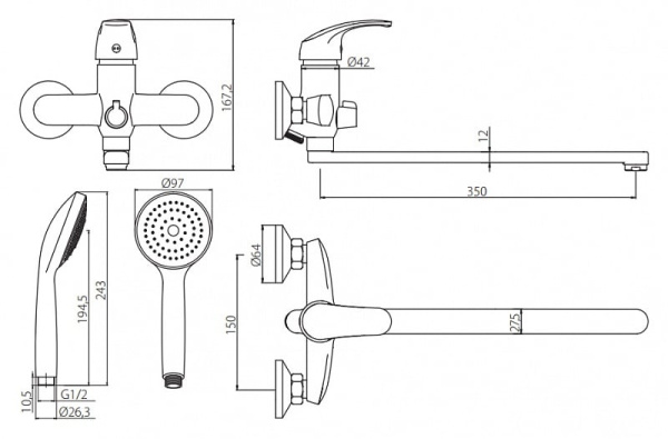 Смеситель для ванны Damixa Palace One 419500064 Смеситель для ванны Damixa Palace One 419500064