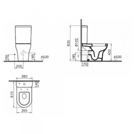 Унитаз компакт с бачком Vitra Zentrum 9012B003-7203