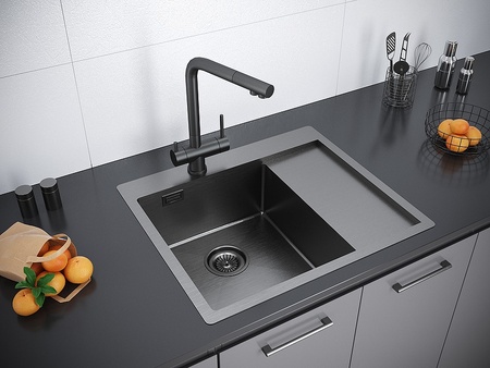 Кухонная мойка Paulmark Alster PM825951-GML вороненая сталь левая
