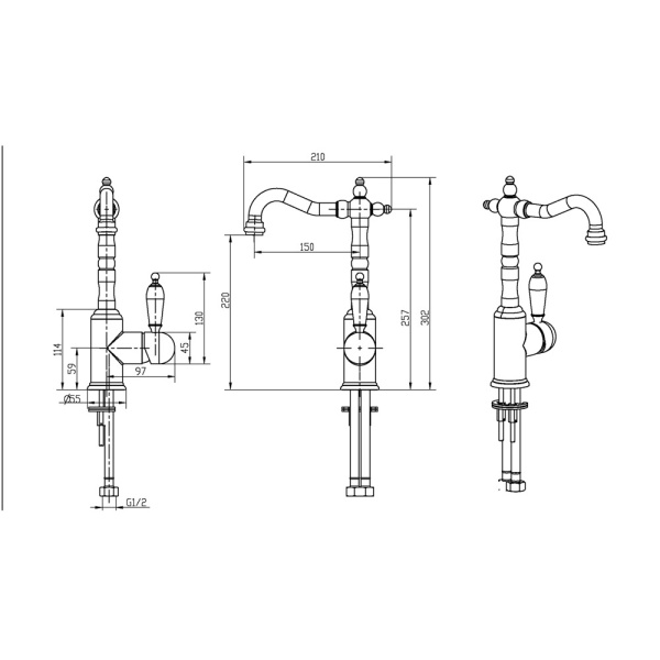 Смеситель для раковины Boheme Tradizionale Nero 252 Смеситель для раковины Boheme Tradizionale Nero 252