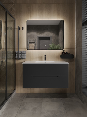 Тумба подвесная с раковиной Orange Line Li-100Tub+Ra черный матовый