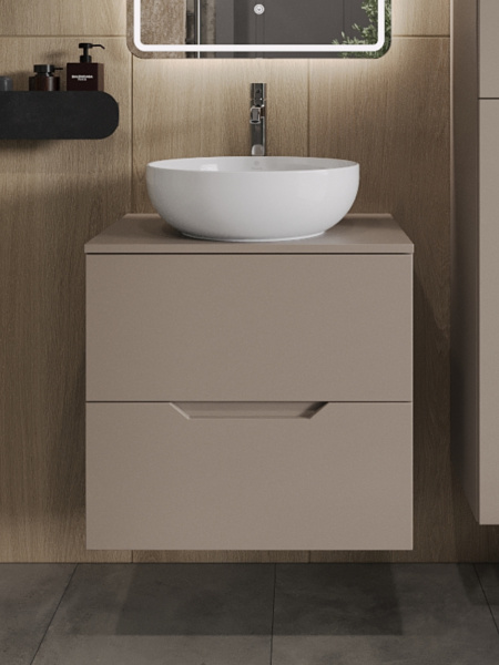 Тумба с раковиной подвесная 60 см, Orange Line Li-60TuLMDF+B07-420W латте/белый