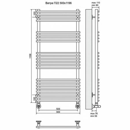 Полотенцесушитель водяной Terminus ВАТРА 500x1196 П22 (4620768886621)