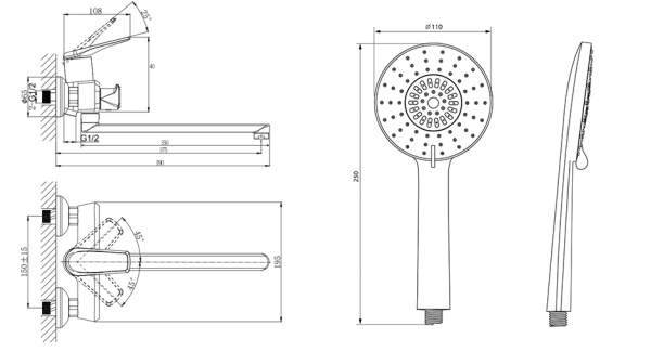 Смеситель для ванны с длинным поворотным изливом RUSH Nevis NE1735-51 Смеситель для ванны с длинным поворотным изливом RUSH Nevis NE1735-51