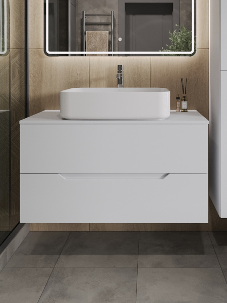 Тумба с раковиной подвесная 100 см, Orange Line Li-100TuwMDF+B07-600W белый