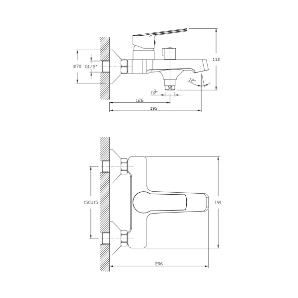 Смеситель для ванны с коротким изливом  RUSH Balearic BA3935-44