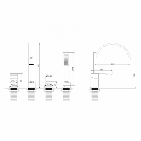 Смеситель ABBER Wasserfall AF8613G на борт ванны, золото матовое