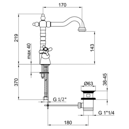 Смеситель для раковины Webert Ottocento OT700302010, золото