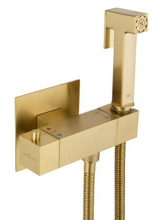 Смеситель с гигиеническим душем и термостатом встраиваемый WONZON & WOGHAND, брашированное золото WW-88819903-BG
