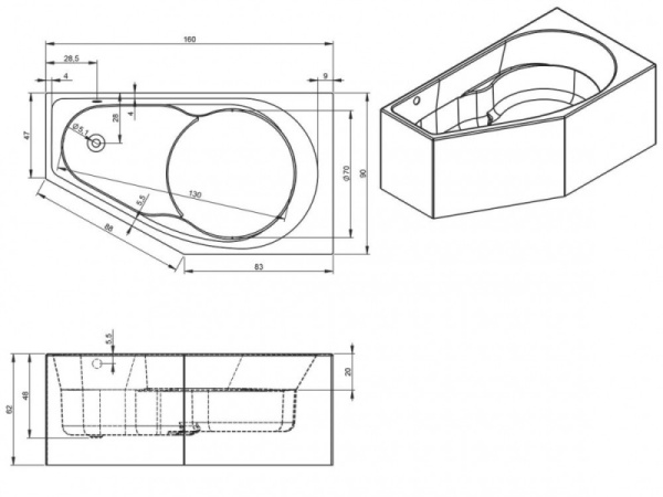 Ванна акриловая Riho Yukon Plug & Play L (160x90) B009012005