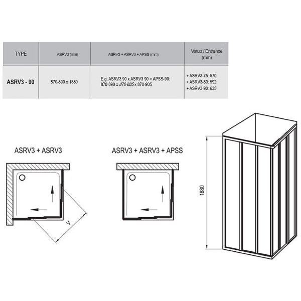 Душевая дверь Ravak Supernova ASRV3-90 S 15V70102Z1